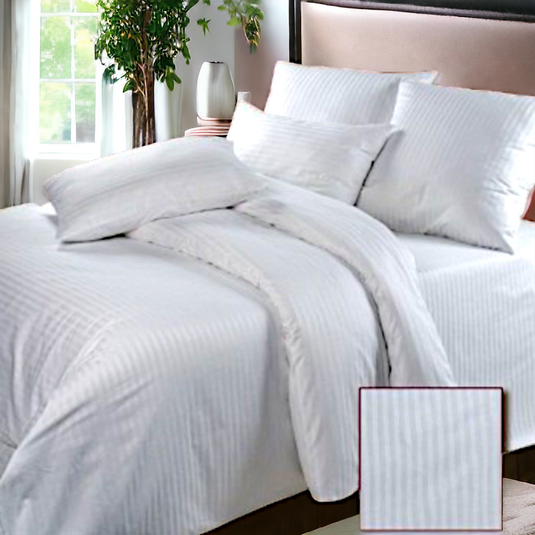 Bedding set family stripe satin (100% cotton) white stripe