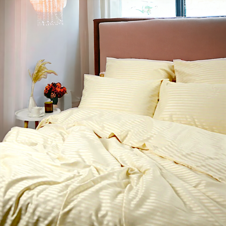 Bedding set euro stripe satin (100% cotton)milk color