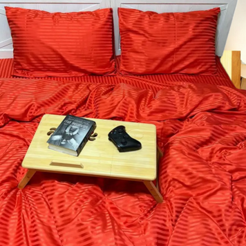 Bedding set stripe satin one-and-a-half polyester "Red coral"