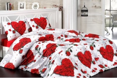 Bed linen set euro size "Rose and heart"