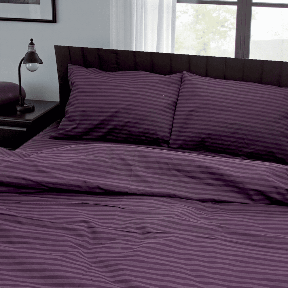 Bedding Set Eggplant Stripe 200x220 Cotton 50997 photo