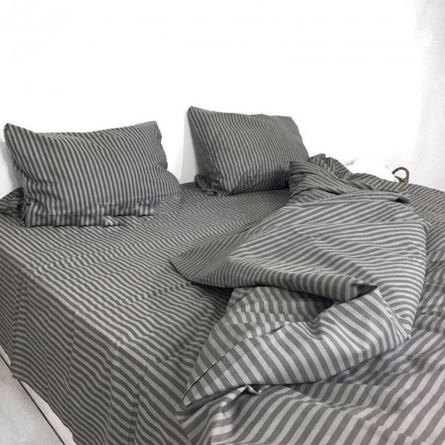 Bed linen set one and a half bedroom gray stripe, One and a half bedrooms, Calico Gold, Pillowcases 50X70 or 70X70-2 pcs, 1.50Х2.20-1pcs, 1.45Х2.10-1pcs, 100% cotton, Attention! The shade of the fabric may differ from the photo depending on the monitor settings!