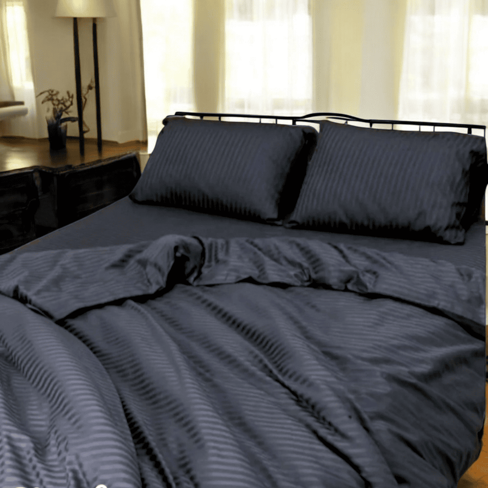 Bedding set euro stripe satin dark gray (100% cotton) 4403 photo