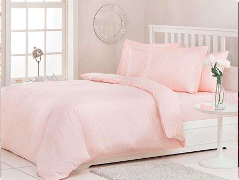 Bed linen set stripe-satin pink powder (100% cotton)