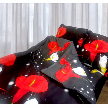Euro size bed linen set 'Red Lilies' polyester 50628 photo